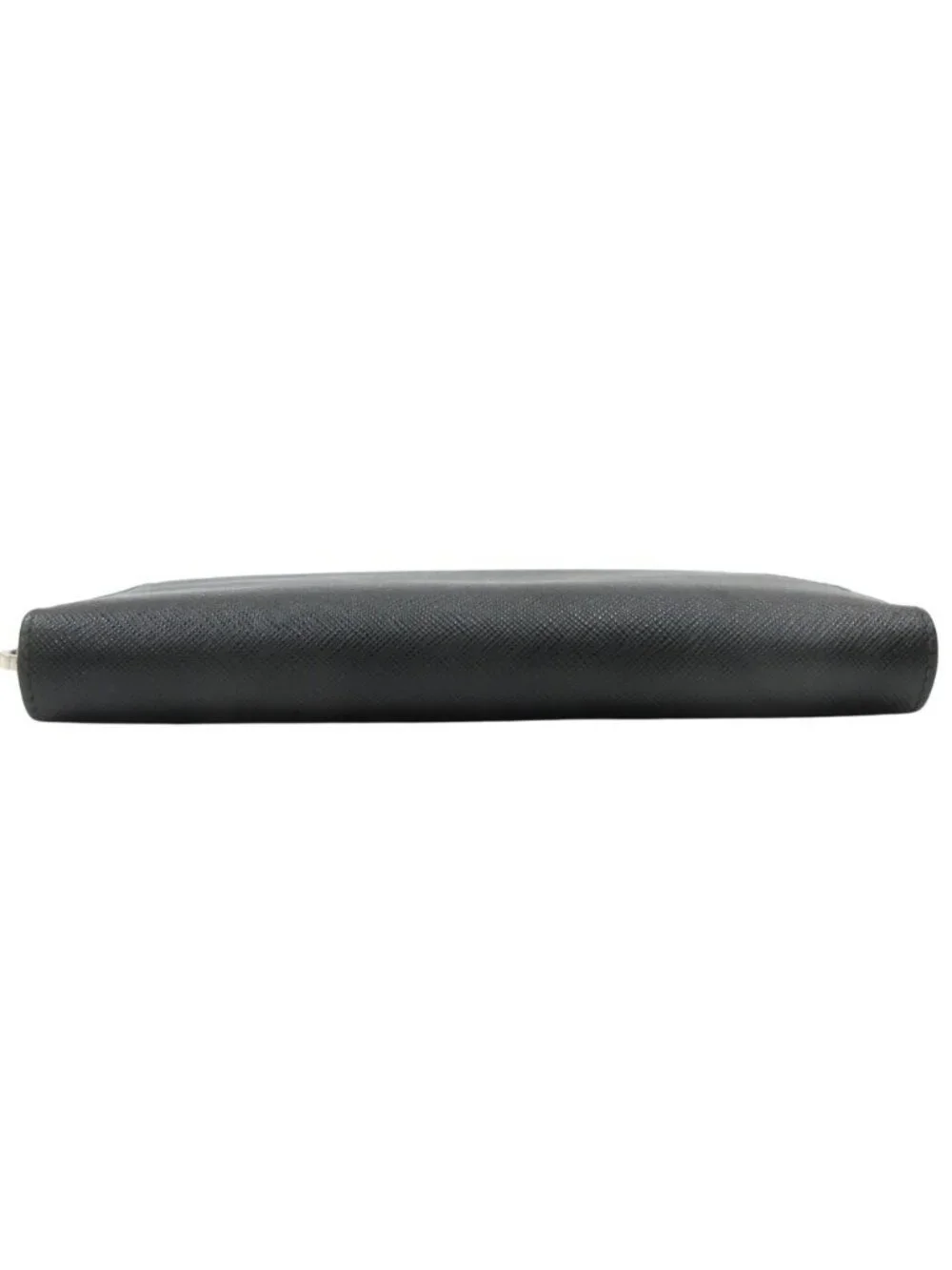 Prada Saffiano Metal Wallet Case Round Zip Triangle Logo Black